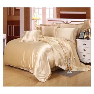 Imagem de Jogo de cama de cetim preto capa de edredom e fronhas de luxo lençol queen size cama de casal, lençóis de cama (C 150 x 200 cm 3 peças)