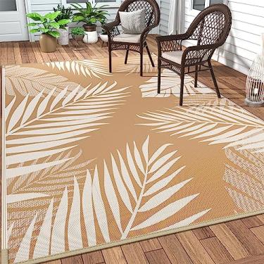 Imagem de Tapete GENIMO 1,5 x 2,4 m para área externa, reversível, grande, palha de plástico, impermeável, para trailer, para acampamento, pátio, varanda, deck, quintal, piquenique, praia, marrom e bege