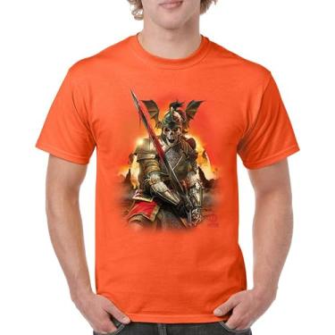 Imagem de Camiseta masculina Apocalypse Reaper Fantasy Skeleton Knight with a Sword Medieval Legendary Creature Dragon Wizard, Laranja, XXG