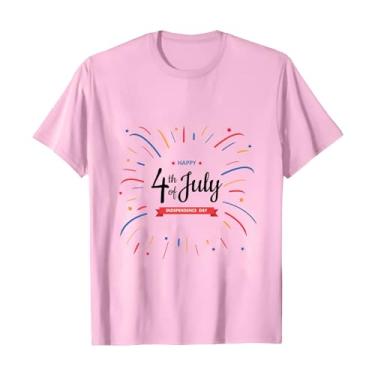 Imagem de Camiseta feminina 4th of July Stars Stripes Camisetas femininas com estampa da bandeira dos EUA e gola redonda, rosa, G