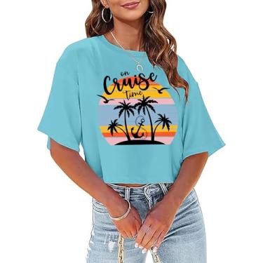 Imagem de CAZYCHILD Camisetas havaianas femininas para sol, sal e areia, coqueiro, verão, praia, estampado, camiseta cropped casual, Verde claro, GG