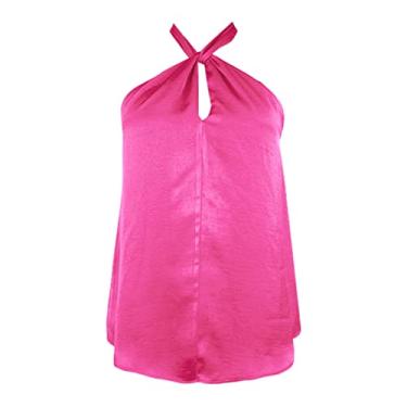Imagem de Camiseta feminina casual com ombro de fora na moda verão top solto camisa clássica de férias, Rosa choque, Large