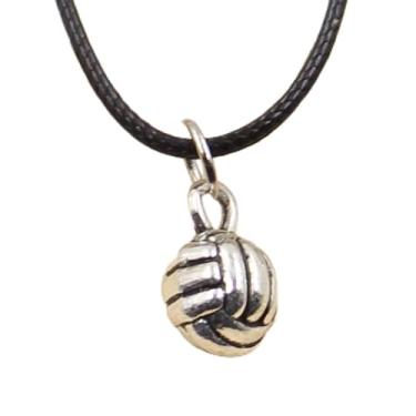Imagem de EDCRFV Colar pingente de voleibol de prata tibetana cordão de couro preto feito à mão