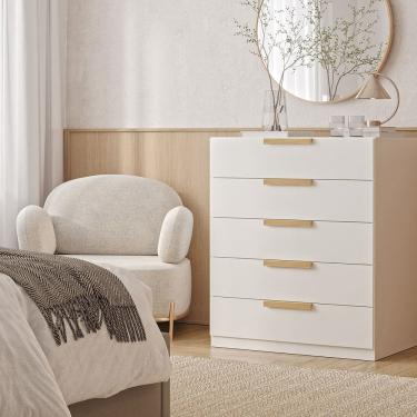 Imagem de Cômoda 5 Gavetas 80cm Jade Cabecasa Madeiramadeira Branco