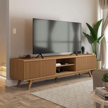 Imagem de Rack para TV Até 75 Polegadas Silver 4 Portas 1 Prateleira Ripado Cinamomo - Panorama Móveis