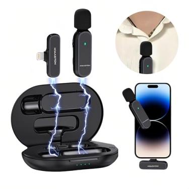 Imagem de H'MASTON Microfone de Lapela Sem Fio Professional 2 em 1 Microfone com Estojo de Carregamento Redução de Ruído para Gravação Compativel com iPhone (MK-05 LIGHTNING)