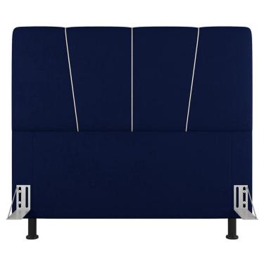 Imagem de Cabeceira Cama Box Casal Queen Size Amber 160cm Estofada Veludo Azul Marinho - Abmaza