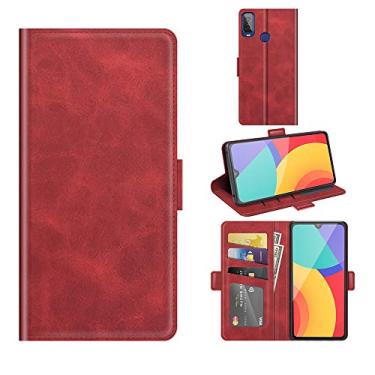 Imagem de Capa para Alcatel 1L 2021, carteira de couro PU premium estilo livro ímã capa de telefone flip dobrável com compartimentos para cartão para Alcatel 1L 2021 capa de telefone (vermelha)