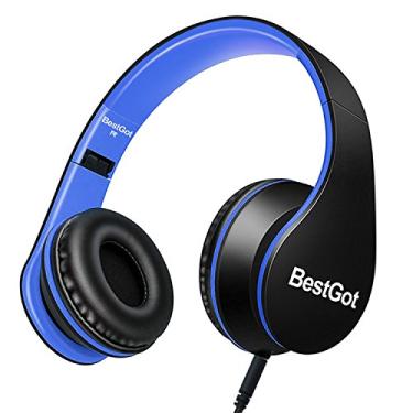 Imagem de Fones de ouvido infantis BestGot BG6002 fones de ouvido infantis para crianças meninos adultos com microfone controle de volume fone de ouvido dobrável com plugue de 3,5 mm cabo removível (preto/azul)