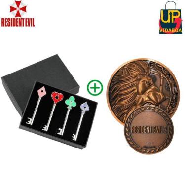 Imagem de KIT Resident Evil 2 4 chaves 7cm com Case + Medalhão de Leão 4cm - Nec