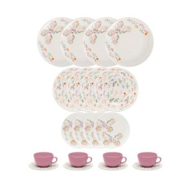 Imagem de Aparelho De Jantar Oxford 20 Peças Cerâmica Florido Pratos E Xícara Co