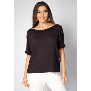 Imagem de Blusa Morcego Malha Gola Canoa Manga Curta Preto - Amazonia Vital