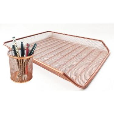 Imagem de Kit Bandeja Organizadora e Porta Caneta Escritório Rose Gold - Markys 