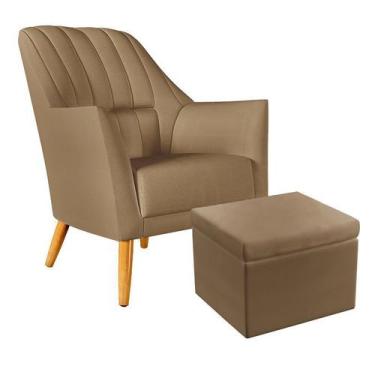 Imagem de Poltrona Estofada Orion Bordada com Puff Quasar Sued Capuccino Aradeco