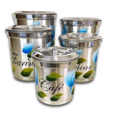 Imagem de Jogo De Mantimentos 5 Peças Pote Alumínio Kit Decorado - Estrela, Poli