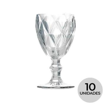Imagem de Kit 10 Taças de Vidro para Água Diamante Transparente EmCasaTem 340ml