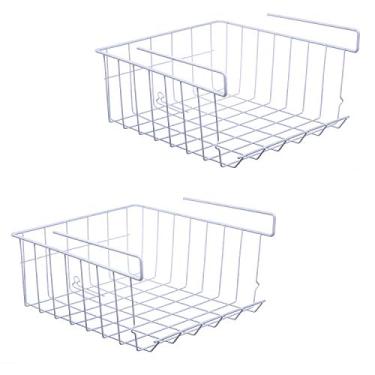 Imagem de ASTOTSELL Armazenamento de cozinha debaixo da varanda, Confezione da 2 cestelli portaoggetti in filo metallico da ripiano per cucina, ufficio, dispensa, bagno, armado, branco