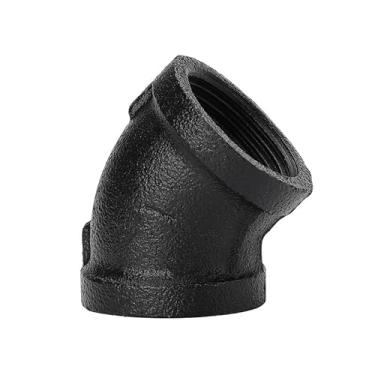 Imagem de Acessórios para tubos pretos de 1 polegada Cotovelo de 45 graus - Home Expert 10 Cotovelo de ferro fundido maleável Acessórios para tubos roscados de 45 graus para suporte de prateleiras de tubos