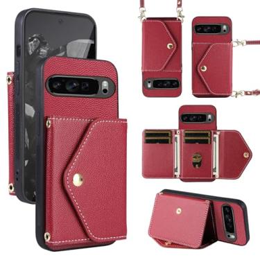 Imagem de Dibosom Capa carteira minimalista para Google Pixel 9 Pro XL com alça de ombro, 6 compartimentos para cartões, bolsa flip fina e fina, suporte para cartão de crédito, acessórios para celular para