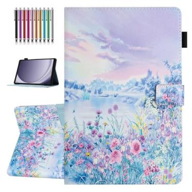 Imagem de YUNHOTIC Capa para Lenovo Tab M11 (27.9 cm modelo 2024) TB-330FU, Auto Wake/Sleep, capa dobrável de couro PU premium com suporte para caneta e vários ângulos de visualização - Flor
