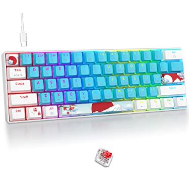 Imagem de Fogruaden Teclado 60% mecânico, teclado para jogos 60%, retroiluminação RGB, mini teclado com fio 60% com interruptor vermelho para laptop Win/Mac PC (azul, interruptor vermelho)