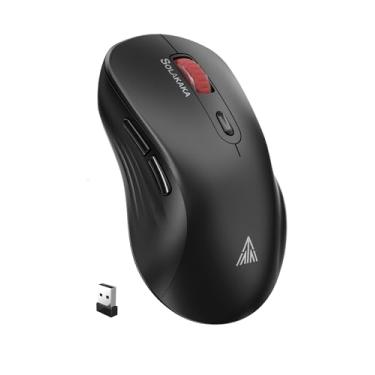 Imagem de SOLAKAKA Mouse sem fio SM66 silencioso de modo duplo de 2,4 GHz com 2 botões laterais, 4800 DPI, mouse de computador recarregável para laptop, PC (preto)