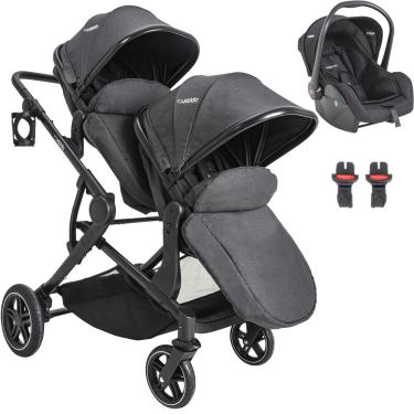 Imagem de Carrinho para Gemeos Moises Bebe Conforto Kiddo Pair Grafite