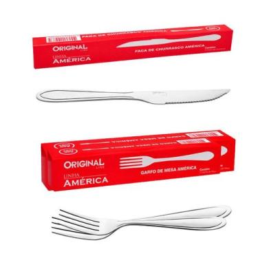 Imagem de Kit 96 Peças faca churrasco e garfo inox buffet restaurante - Original