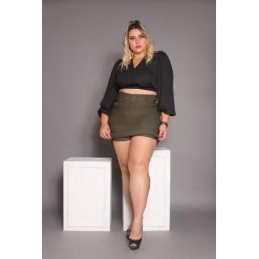 Imagem de Short Saía Feminino Frente e Verso Plus Size Bengaline Com Cinto Fake 