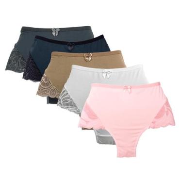 Imagem de Kit 5 Calcinha Calçola Senhora Cintura Alta Hot Pant Lingerie Revenda 