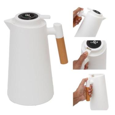 Imagem de Garrafa Térmica Branca 1L Grande Com Termômetro Ampola Vidro - Gira