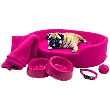 Imagem de Kit Pet Médio Cama Europa com Mantinha e Acessórios Fofos - Supri Pets