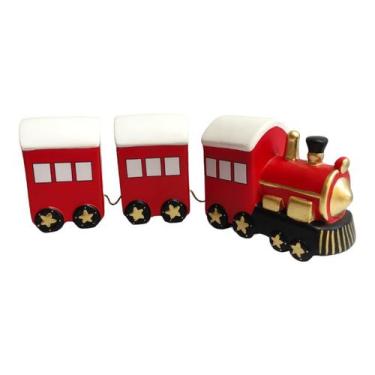 Imagem de Enfeite Decorativo natal Trem Locomotiva Ceramica Vermelho - Hp Decor