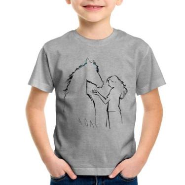 Imagem de Camiseta Infantil Cavalo e Garota Silhueta - Foca na Moda, Cinza, 8