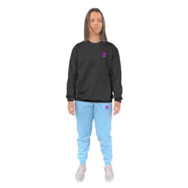 Imagem de Conjunto de Moletom Feminino Blusa Sem Capuz e Calça Jogger Estampado 