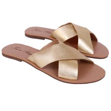 Imagem de Rasteirinha Feminina em couro Tiras Cruzadas em X - taina bergamo, Mar