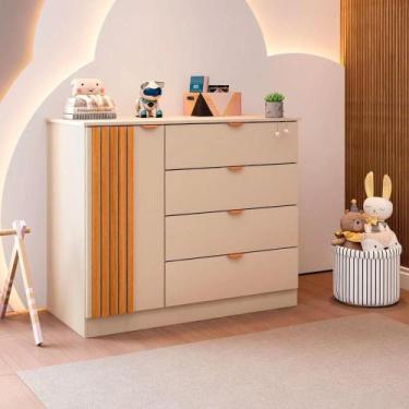 Imagem de Cômoda Infantil Ayla 1 Porta 4 Gavetas 100% MDF Off White - Phoenix Ba