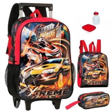 Imagem de Kit Mochila Escolar Carro Machine Rodinha 2 Em 1 G Infantil