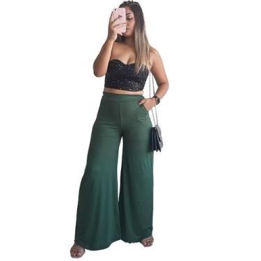 Imagem de Calça Pantalona Feminina Cintura Alta Elegante Malha Viscolycra Confor