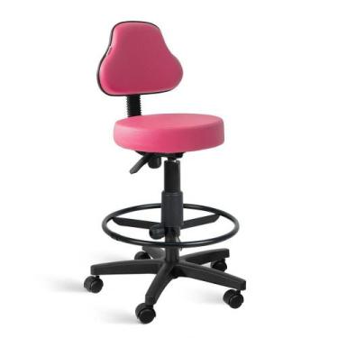 Imagem de Cadeira Mocho Sapri Giratória Alta com Aro Rosa - Flex Cadeiras