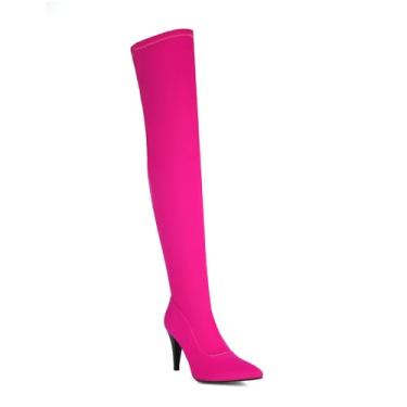Imagem de Rock88 Botas femininas acima do joelho, botas longas estiradas sexy bico fino stiletto, botas de cano alto com zíper para inverno, outono e festa, rosa vermelha, 39