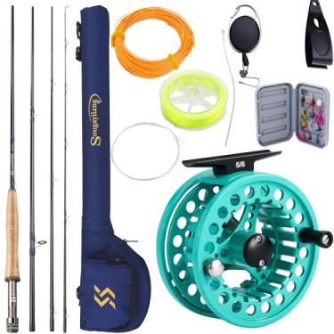 Imagem de Sougayilang Vara de Pesca com Mosca E Carretel, Vara de Pesca com Mosca de 5/6 de Peso E 9 Pés, Vara de Grafite de 4 Peças, Carretel de Alumínio Fundido, Estojo de Transporte, Caixa de Mosca E Kit Ini