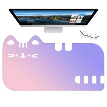 Imagem de Dapesuom Mouse pad grande para jogos, mouse estendido com bordas costuradas, teclado Kawaii Anime Cat com base antiderrapante, tapete de mesa grande XXL para jogadores, escritório, 75 x 40 cm,