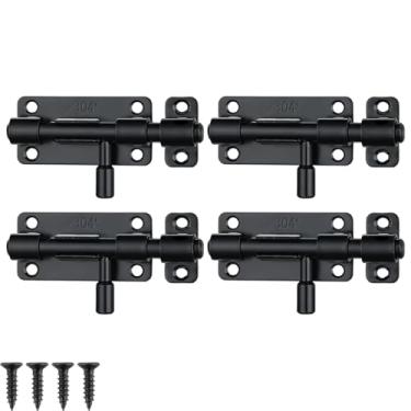 Imagem de JQK Parafuso de barril de trava deslizante de segurança para porta, travas de portão deslizante de aço inoxidável 304 engrossadas 1,4 mm com orifício de cadeado, preto, pacote com 4 HBB120-BK-P4