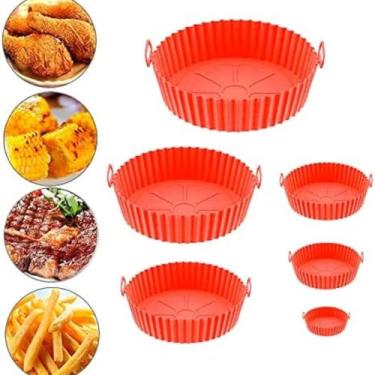 Imagem de Kit 6 Formas Silicone para Air Fryer, Fritadeira Elétrica, Antiaderente, Reutilizável, Vários Tamanhos, Redondo, Fácil Limpeza, Resistente, Livre de BPA; (Cores Sortidas)