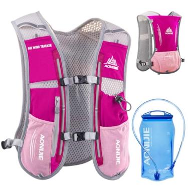 Imagem de Mochila de hidratação para corrida, colete, pacote de 5L para mulheres, homens, corrida, trilha, maratona, ciclismo, caminhada, acessórios (rosa vermelha com bexiga de hidratação de 1,5L)