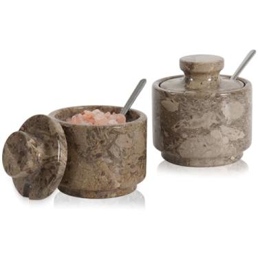 Imagem de MARBLOUS KRAFTS Saleiro de mármore, suporte de sal de Natal oceânico de 7,6 cm para bancada, conjunto perfeito de 2 caixas de especiarias, recipiente de açúcar mascavo, tigela de doces, pote de açúcar