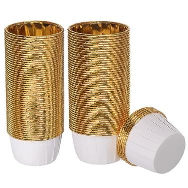 Imagem de HARFINGTON Copos de cupcake de ouro branco, 100 peças, folha de alumínio, 100 peças, forros de cupcake padrão, copos de cupcake para decoração de festa de aniversário, casamentos