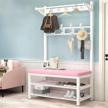 Imagem de Cabideiro, banco de sapato, banco de armazenamento industrial, banco de armazenamento para entrada, estilo tubo, chapéu grande e suporte de casaco, árvore de salão industrial com prateleira de