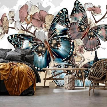 Imagem de Lcythiazole Papel de parede floral de borboleta Boho tamanho personalizável para papel de parede autoadesivo removível para quarto, sala de estar, fundo de TV
